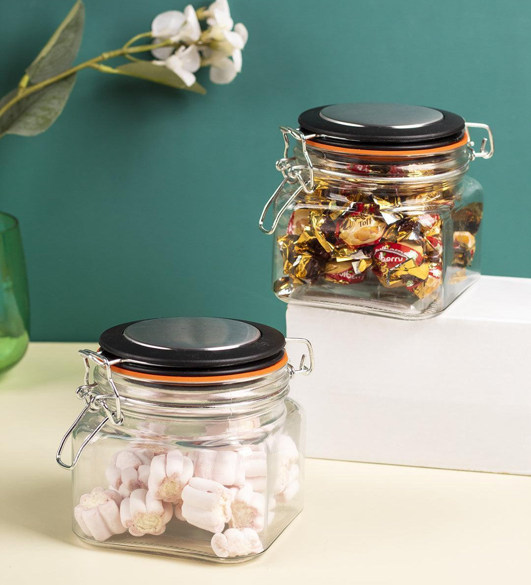 Glass Jar With Airtight Lid Pack Of 2 Pcs - (Each 600 Ml) - MARKET 99