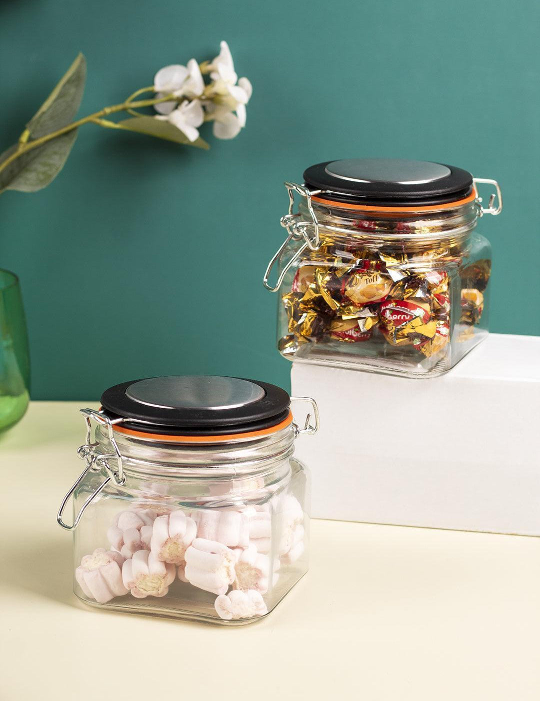 Glass Jar With Airtight Lid Pack Of 2 Pcs - (Each 600 Ml) - MARKET 99