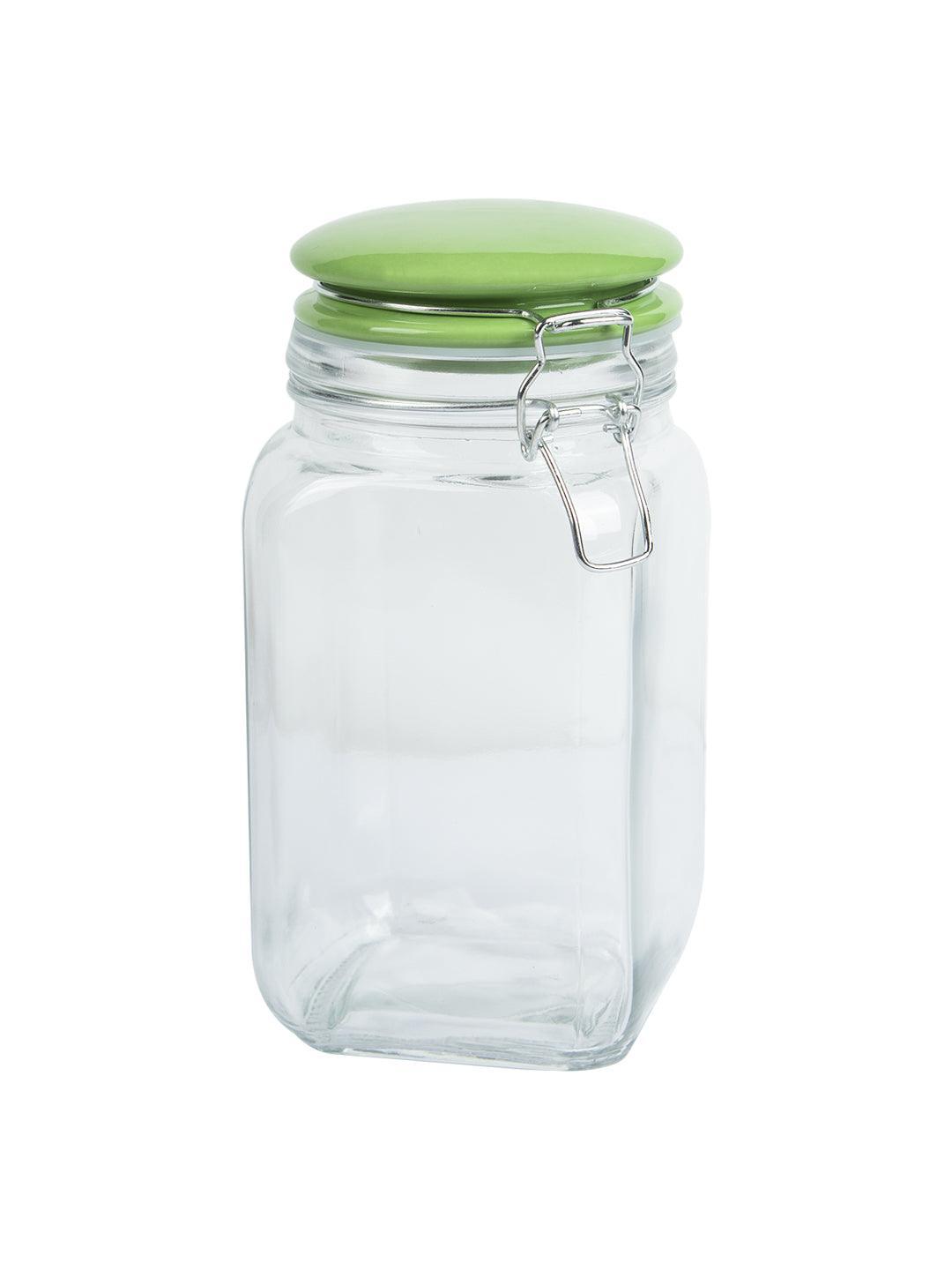 Glass Jar With Green Ceramic Lid - 1200 Ml - MARKET 99