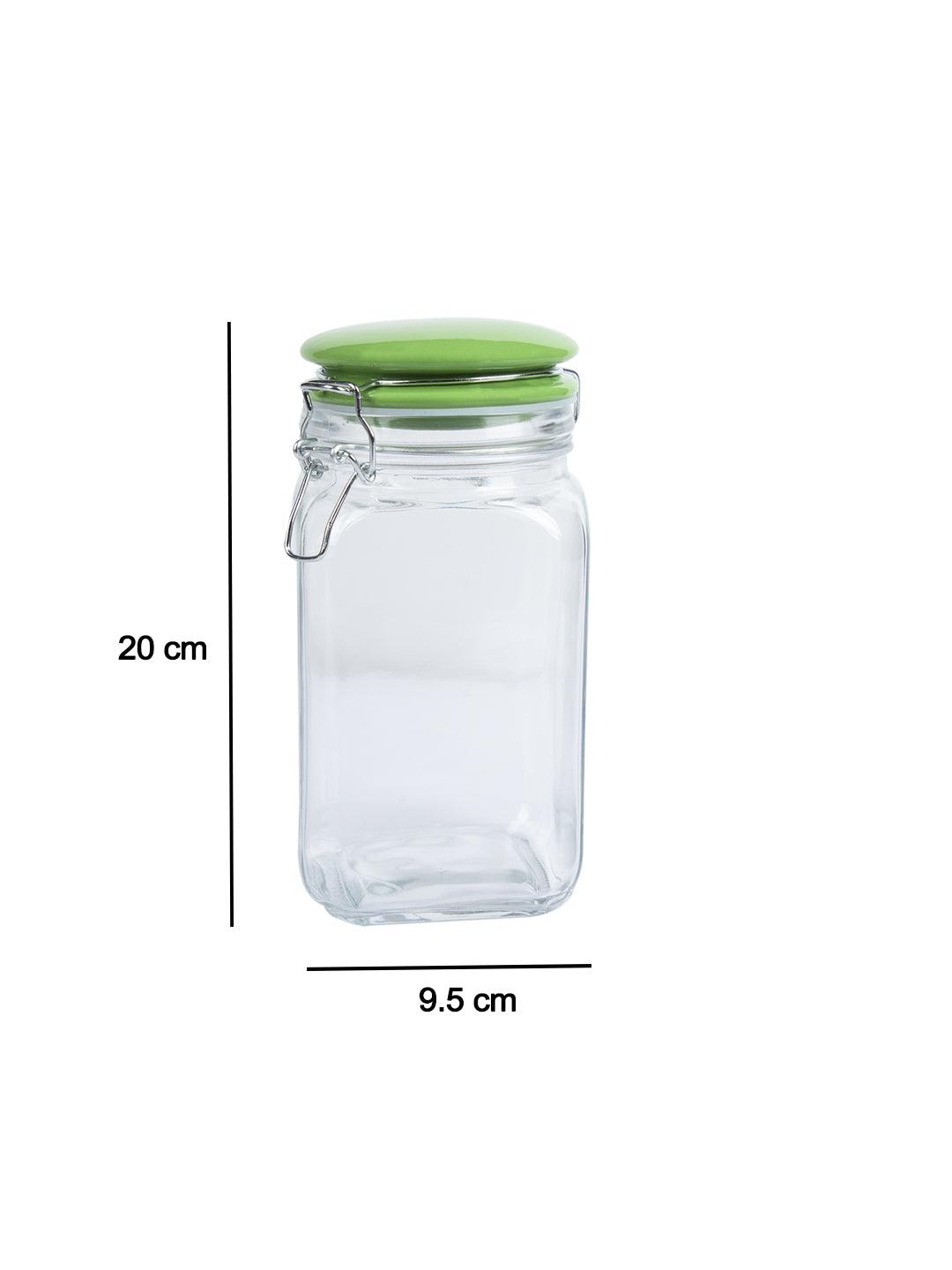 Glass Jar With Green Ceramic Lid - 1200 Ml - MARKET 99