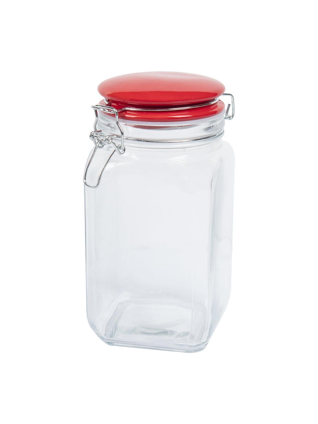 Glass Jar With Red Ceramic Lid - 1200 Ml - MARKET 99