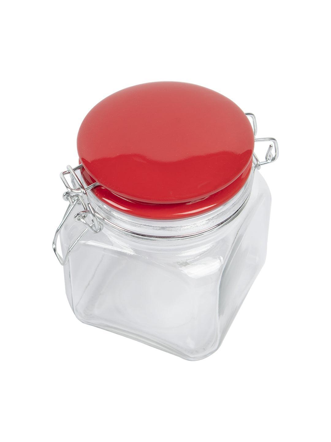 Glass Jar With Red Ceramic Lid Pack Of 2 Pcs - (Each 700 Ml) - MARKET 99
