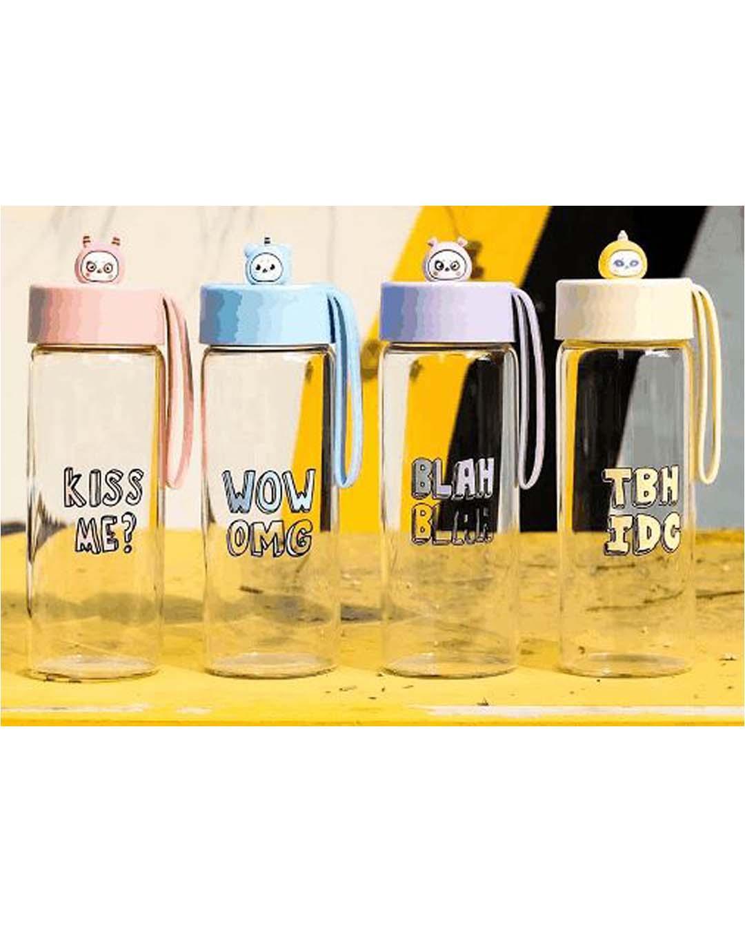 Glass, Water Bottle 380 Ml, Quirky Quotes, Glossy : Finish, Multicolor