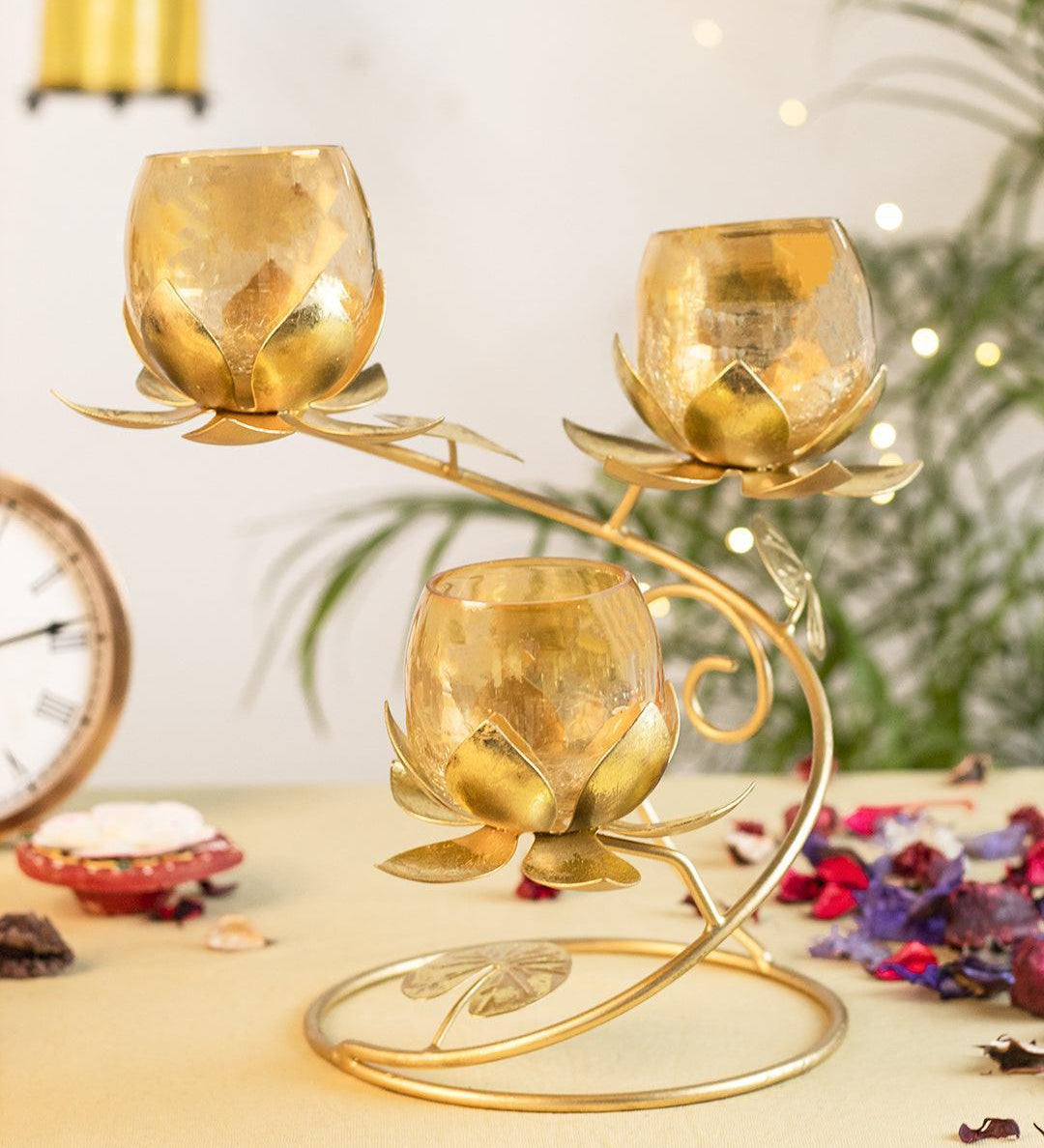 Diwali Decoration Item 3 LOTUS T- LITE HOLDER STAND