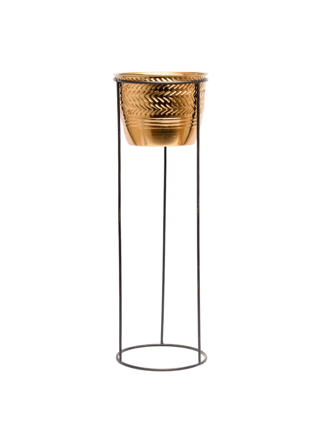 Gold Hammered Metal Floor Planter with Stand - MARKET 99