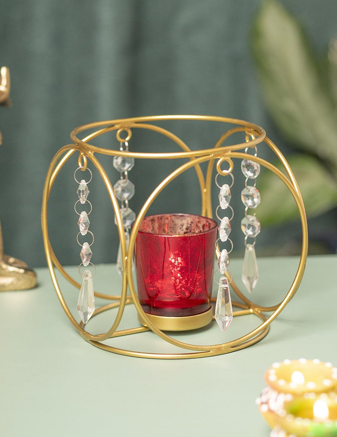 Golden Crystal Hanging T-Lite Holder - MARKET 99