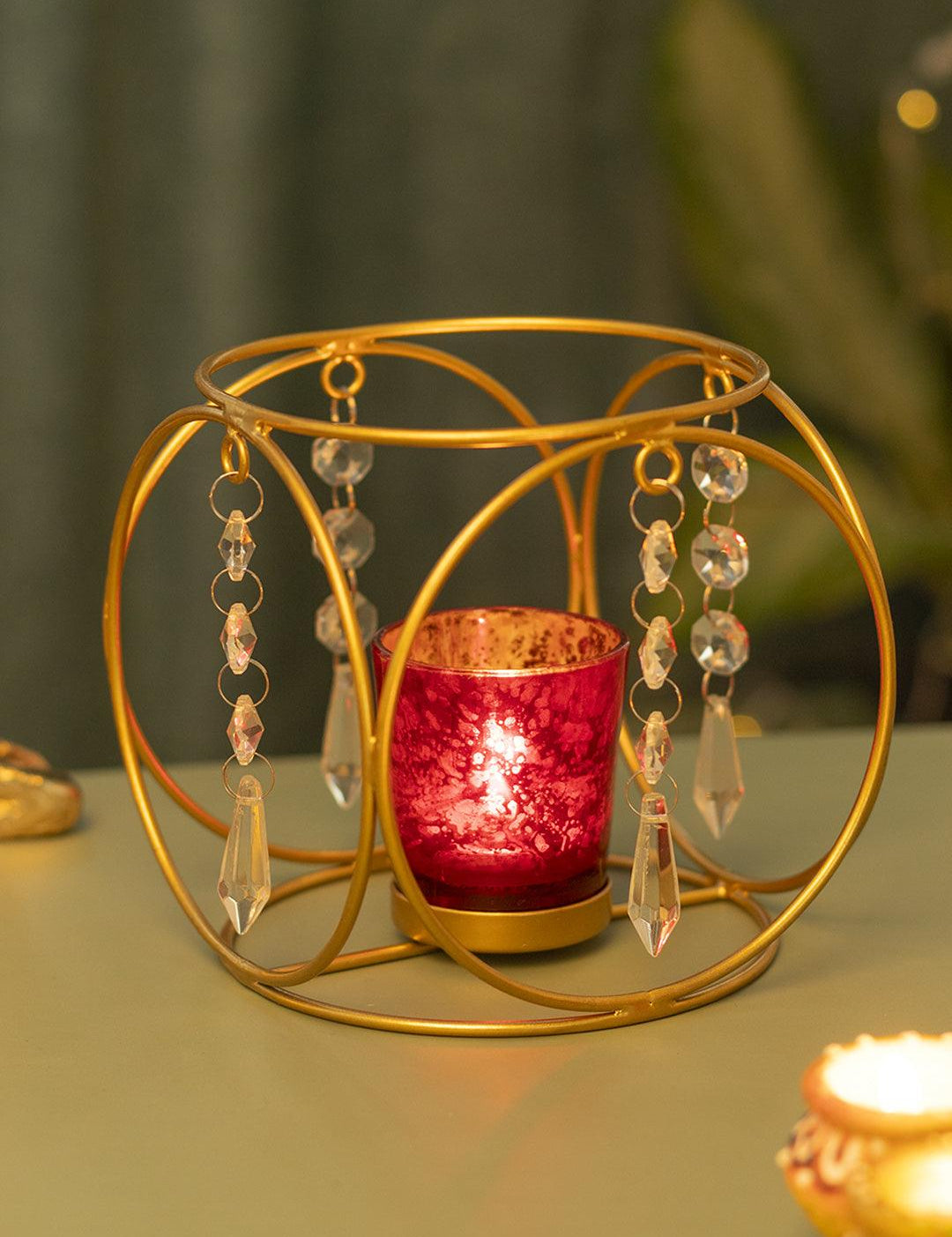 Golden Crystal Hanging T-Lite Holder - MARKET 99