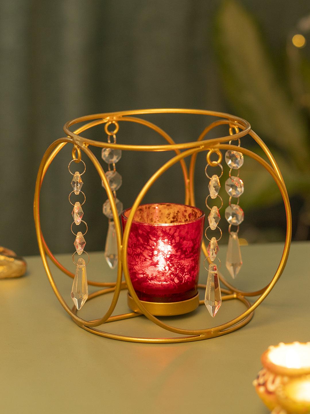 Golden Crystal Hanging T-Lite Holder - MARKET 99