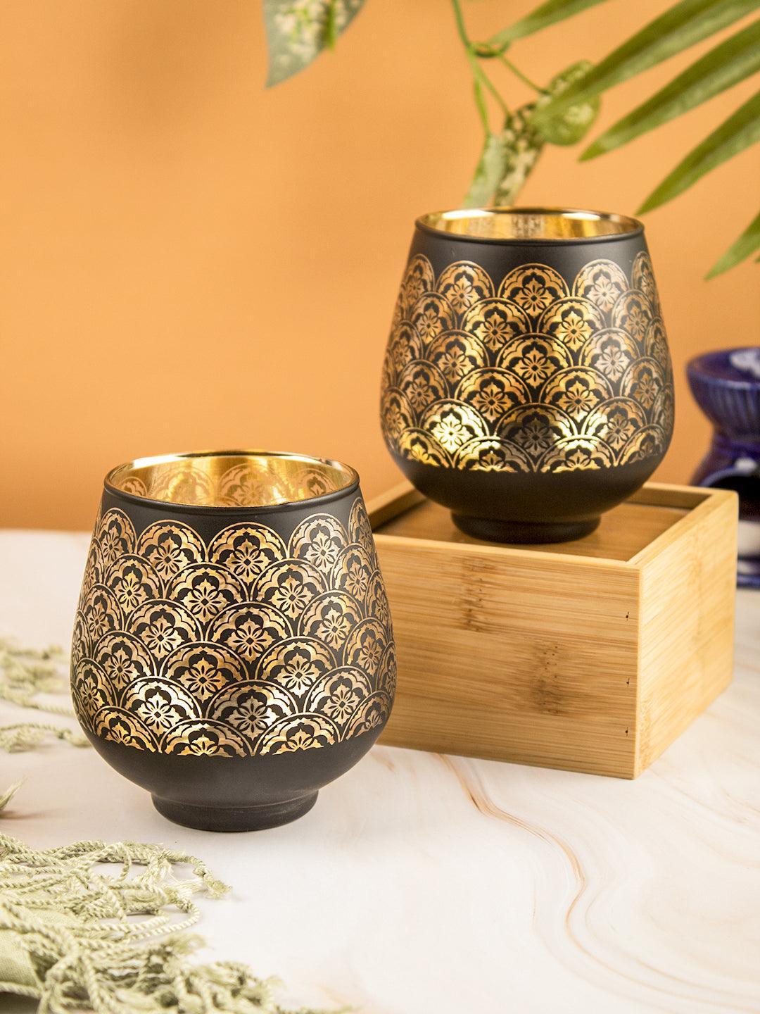Golden Glass Tealight Candle Holders Pack Of 2 Pcs - MARKET 99