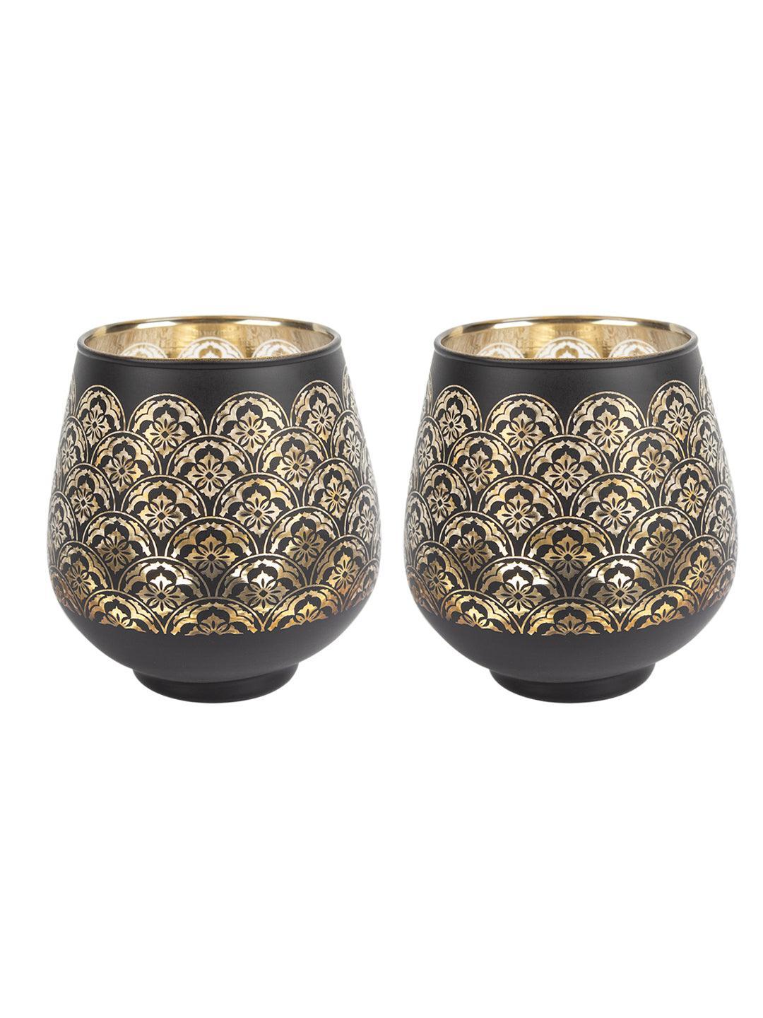 Golden Glass Tealight Candle Holders Pack Of 2 Pcs - MARKET 99
