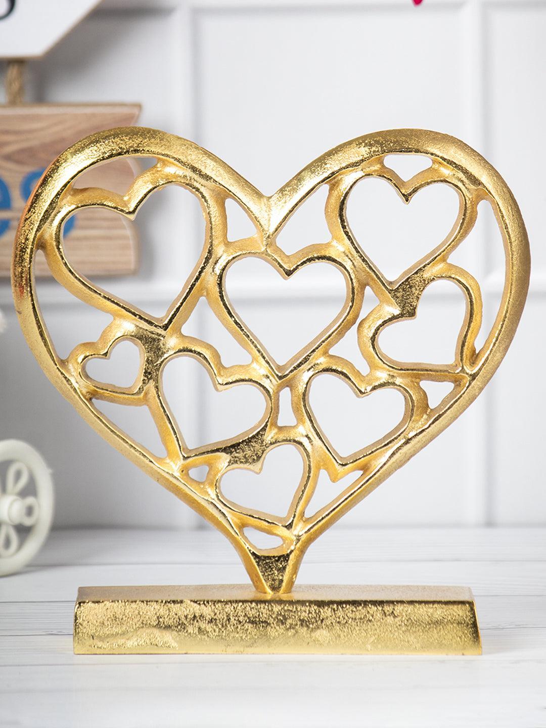 Golden Hearts Sculpture on a Wooden Base - MARKET 99