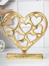 Golden Hearts Sculpture on a Wooden Base - MARKET 99