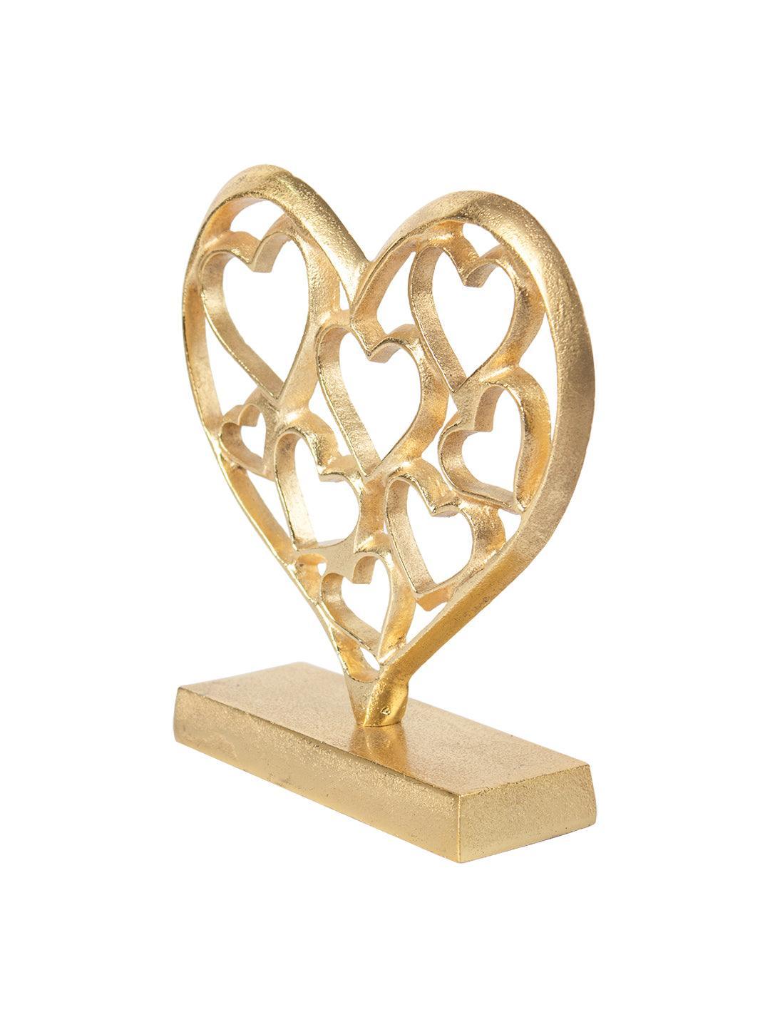 Golden Hearts Sculpture on a Wooden Base - MARKET 99