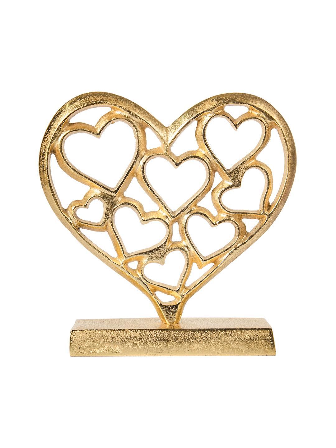 Golden Hearts Sculpture on a Wooden Base - MARKET 99