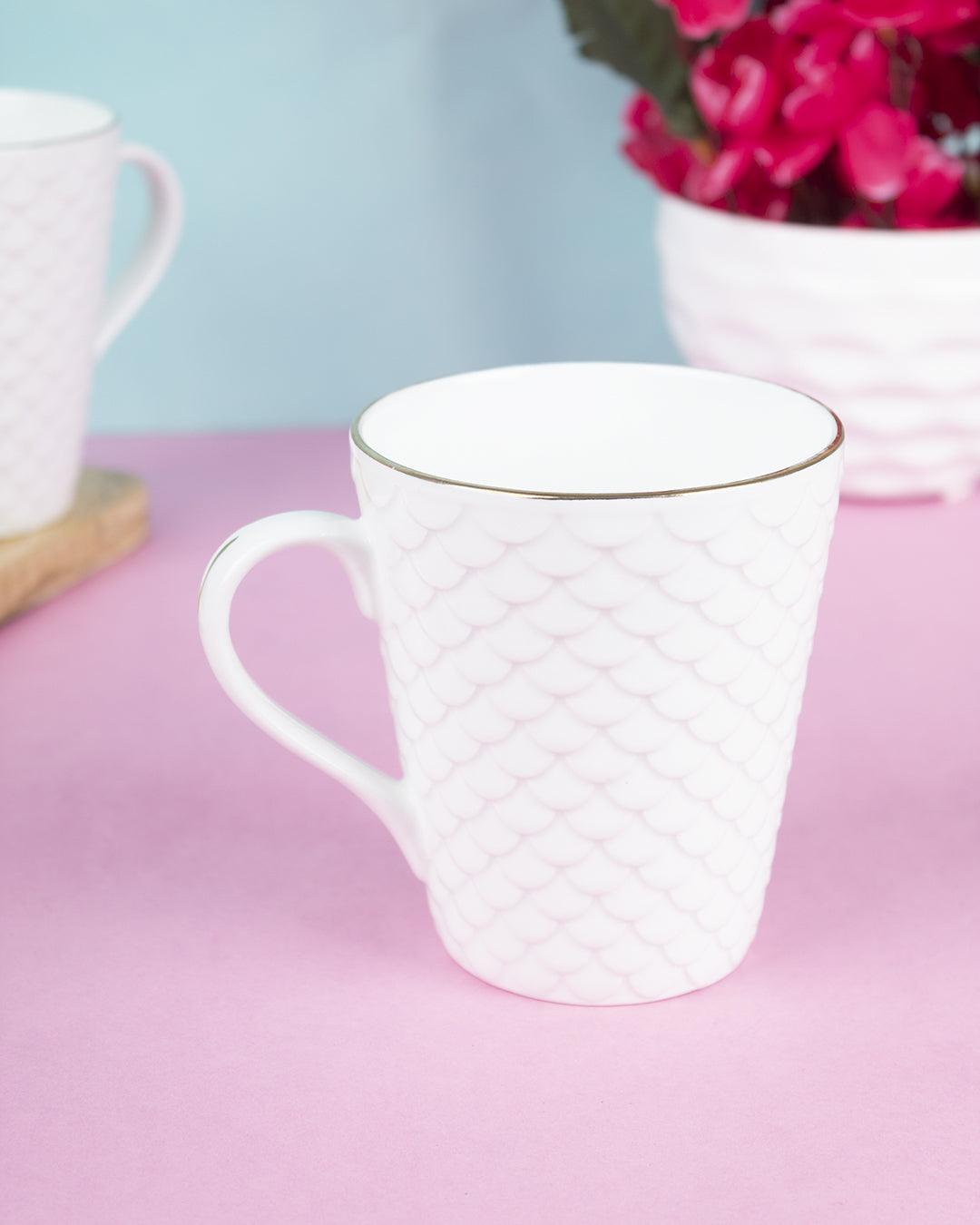 'GOLDEN LINE' Honey Embossed Design Print Ceramic Tea & Coffee Mug (Set Of 2, 350 mL) - MARKET 99