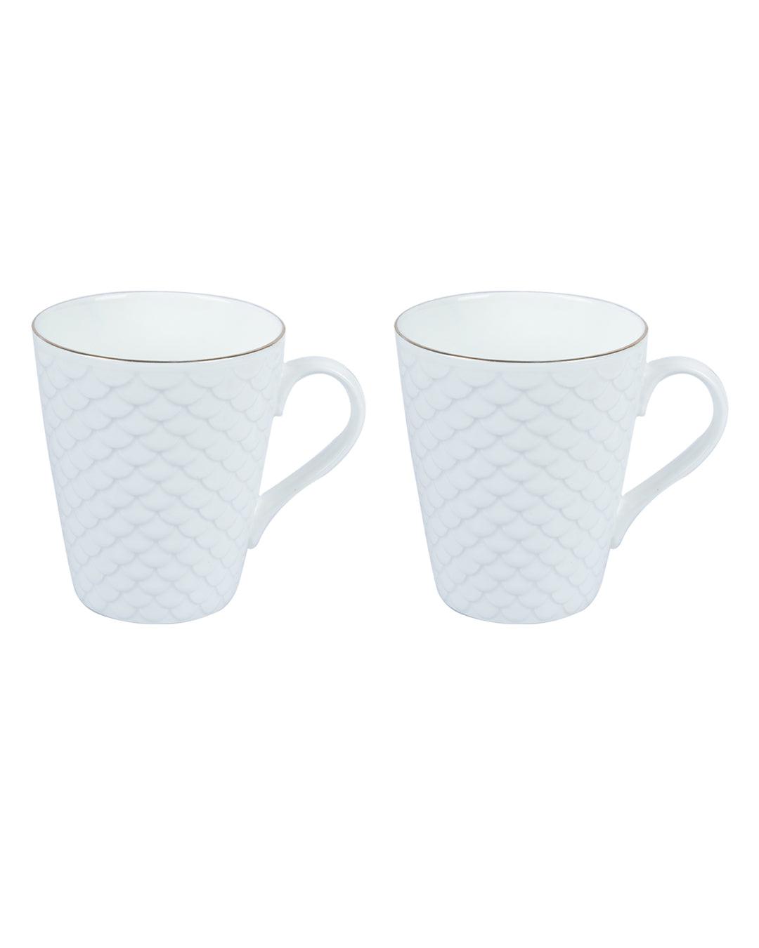 'GOLDEN LINE' Honey Embossed Design Print Ceramic Tea & Coffee Mug (Set Of 2, 350 mL) - MARKET 99