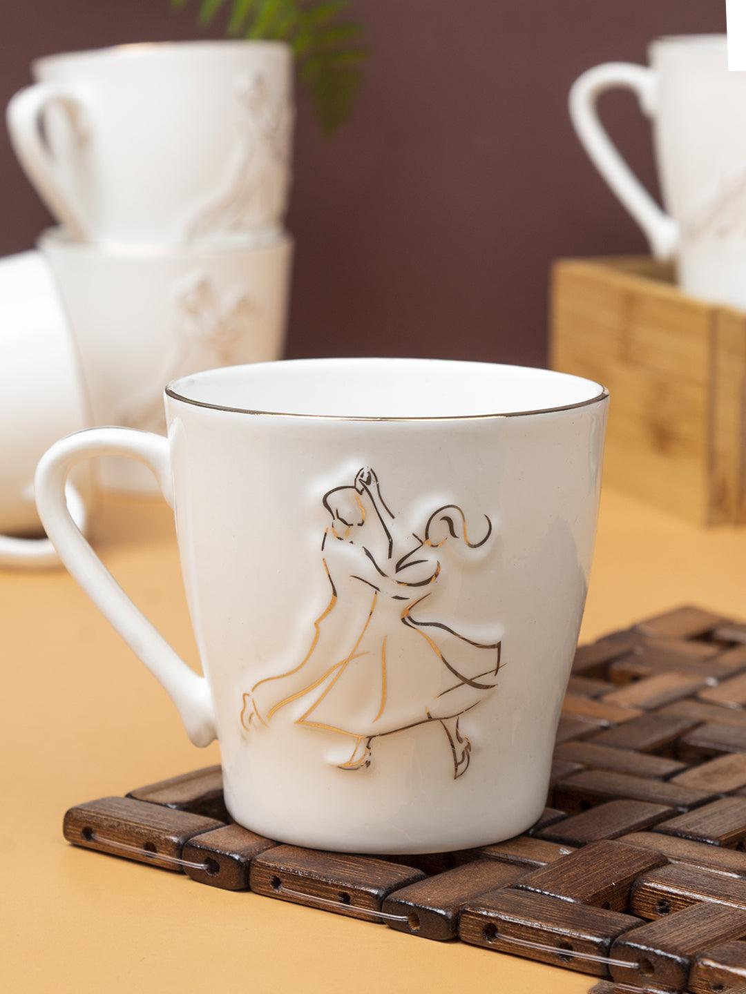 GOLDEN RING + VIENNESE WALTZ DANCER' Print Ceramic Tea & Coffee Mugs (Set Of 6, Each 200mL) - MARKET 99