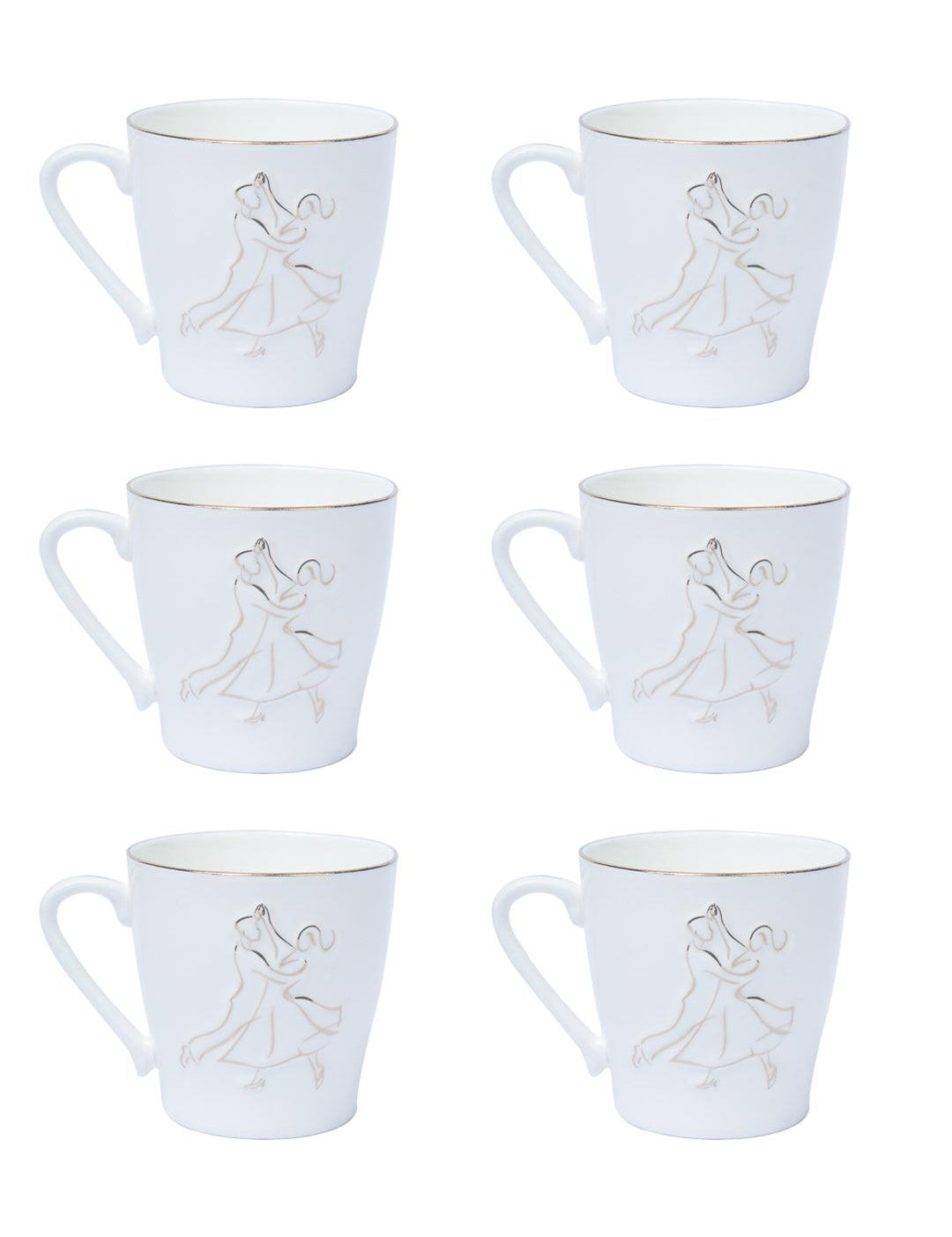 GOLDEN RING + VIENNESE WALTZ DANCER' Print Ceramic Tea & Coffee Mugs (Set Of 6, Each 200mL) - MARKET 99