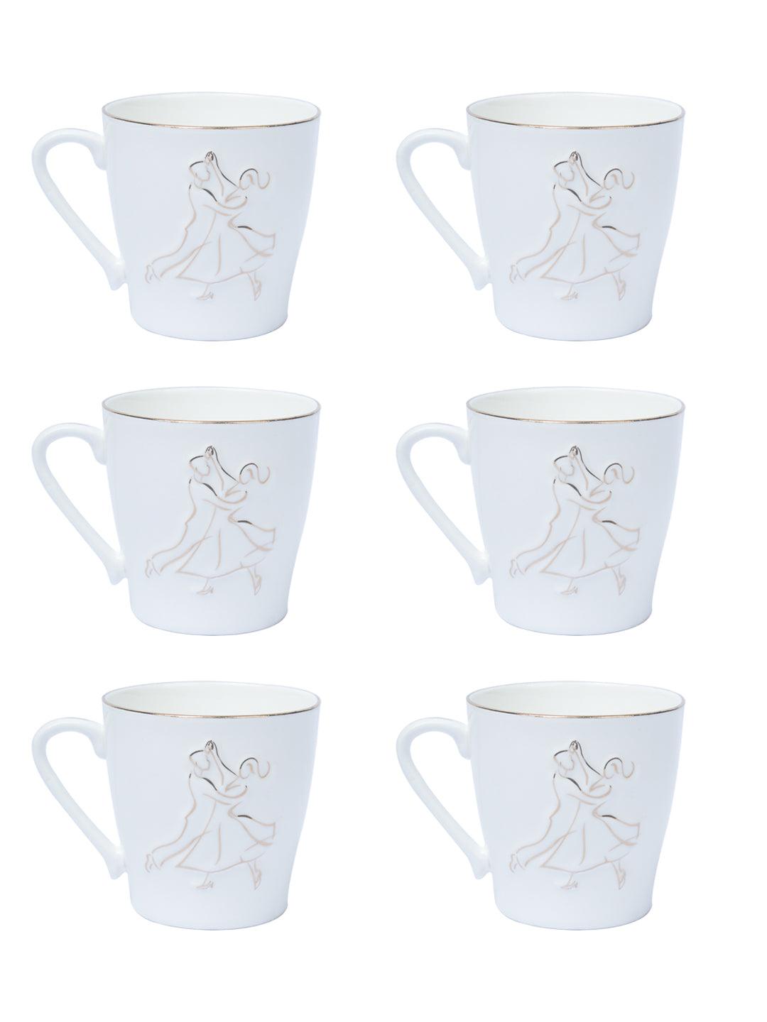 GOLDEN RING + VIENNESE WALTZ DANCER' Print Ceramic Tea & Coffee Mugs (Set Of 6, Each 200mL) - MARKET 99