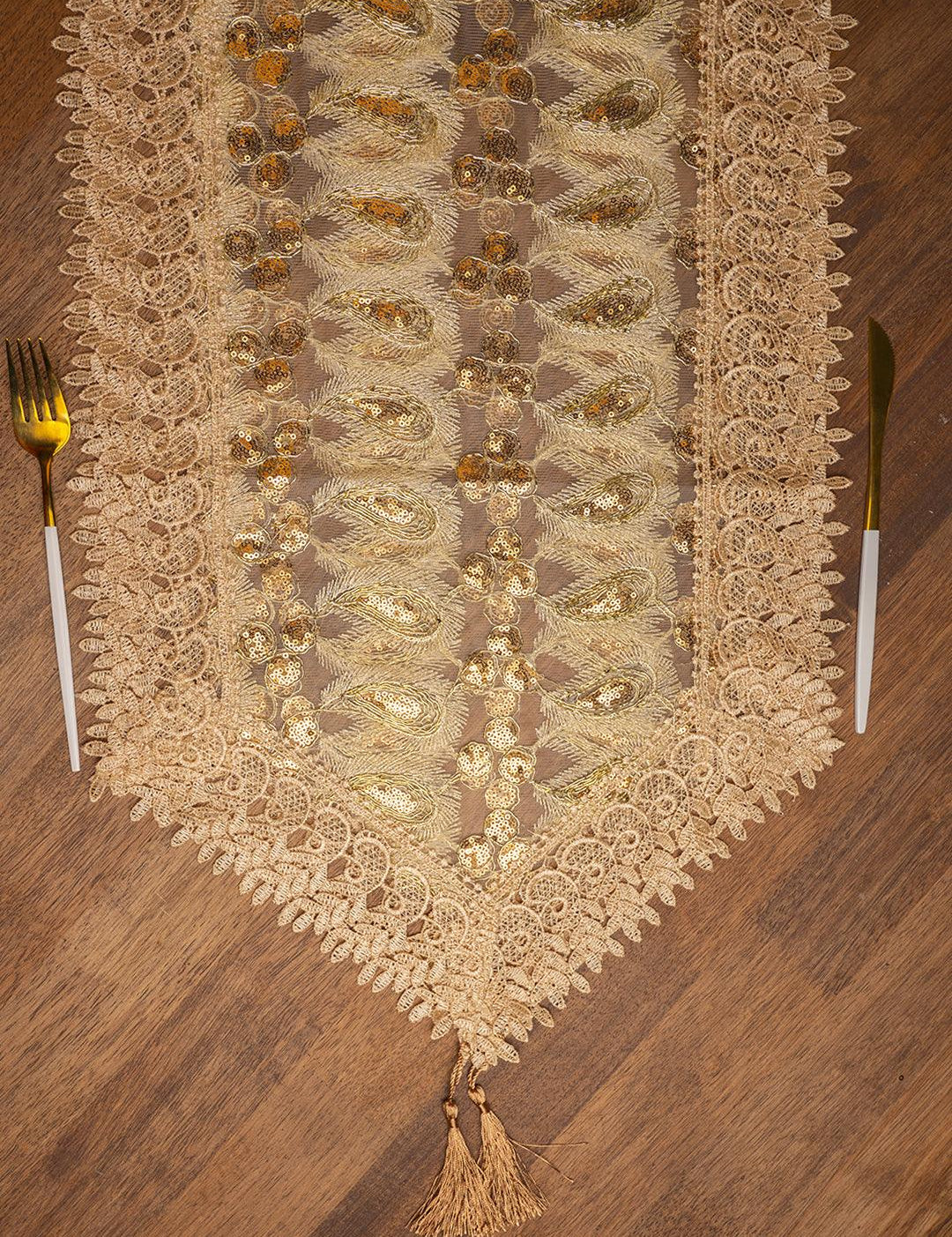 Golden Table Runner - Leaf Pattern - MARKET 99