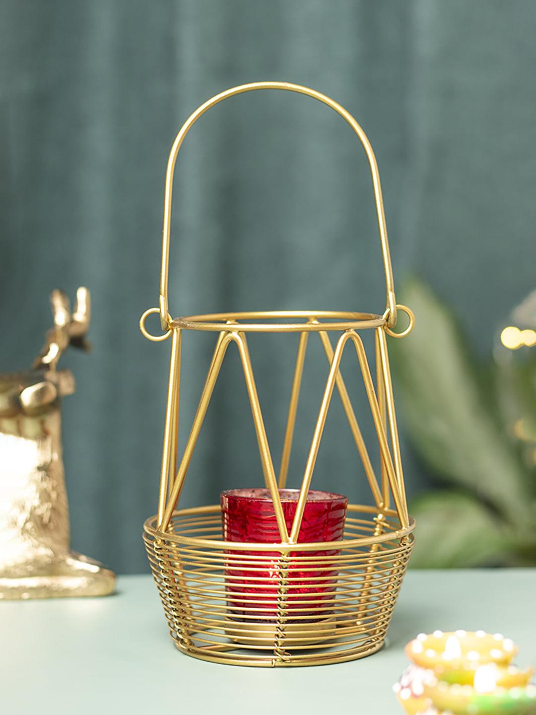 Golden Woven Wire T-Lite Holder - MARKET 99