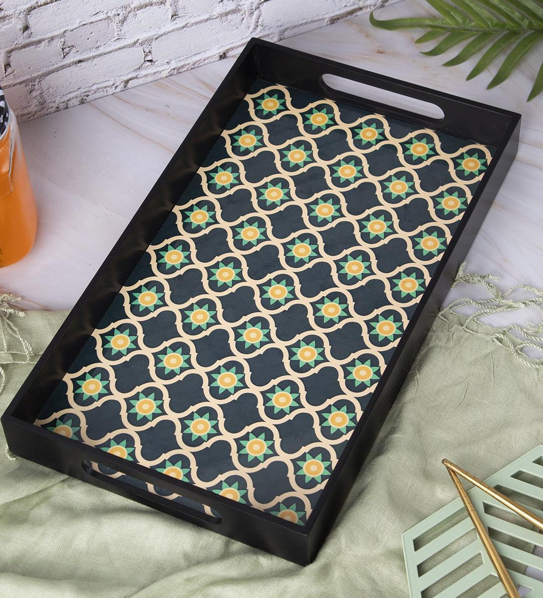 Green & Black Rectangular Tray with handle - Market 99 - MARKET 99