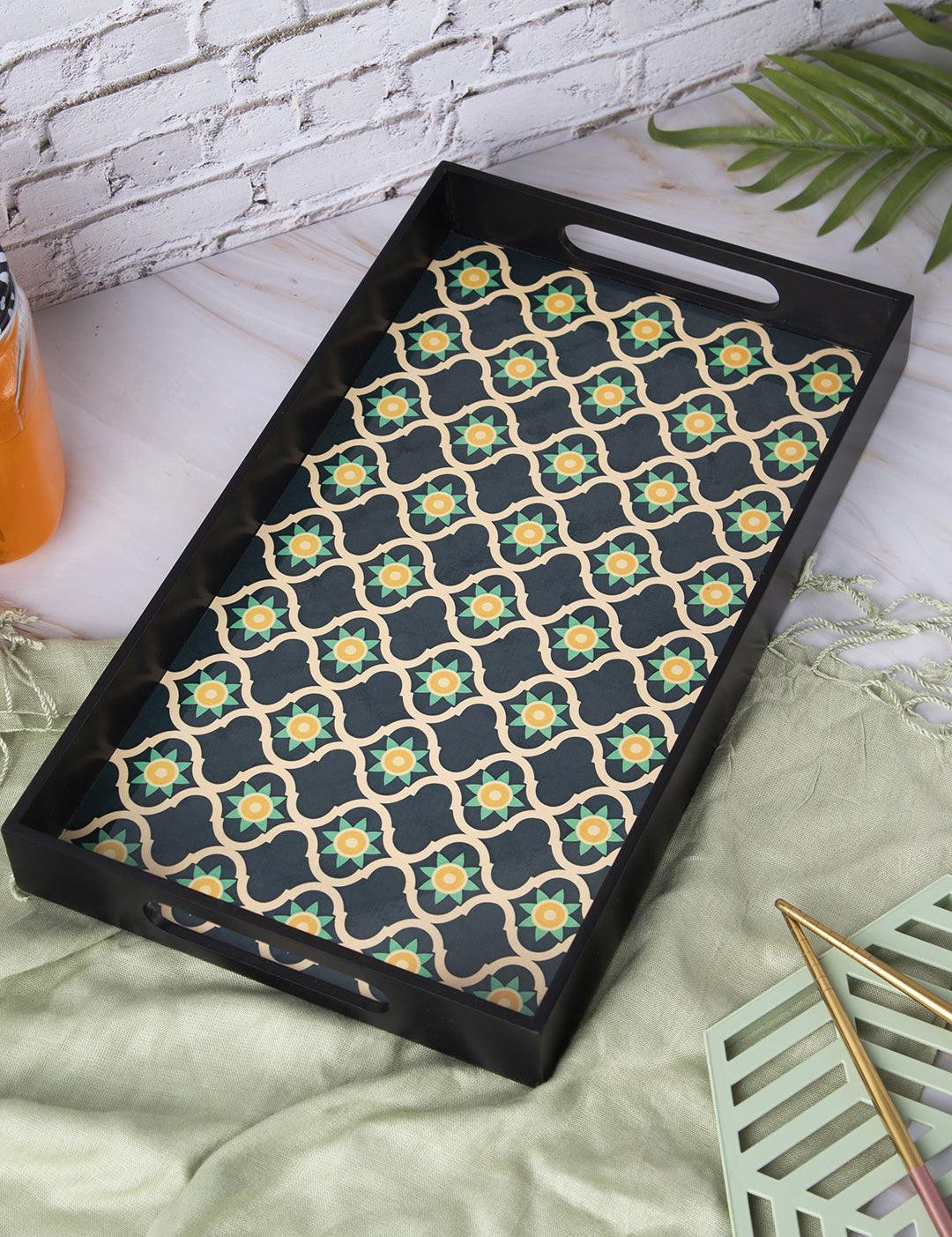 Green & Black Rectangular Tray with handle - Market 99 - MARKET 99