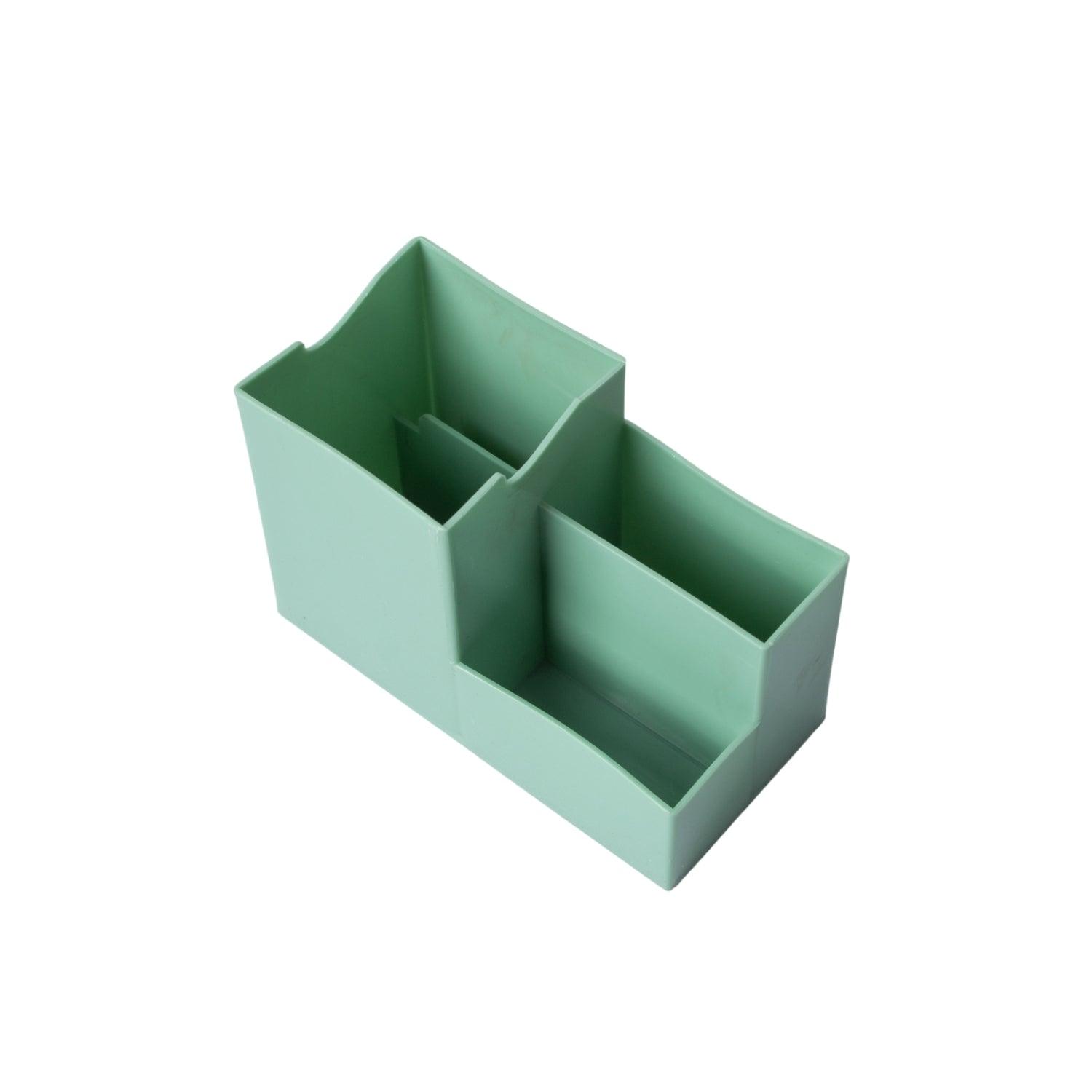 Green Cyan Desk Organizer Pen Stand 3 Compartment - MARKET 99