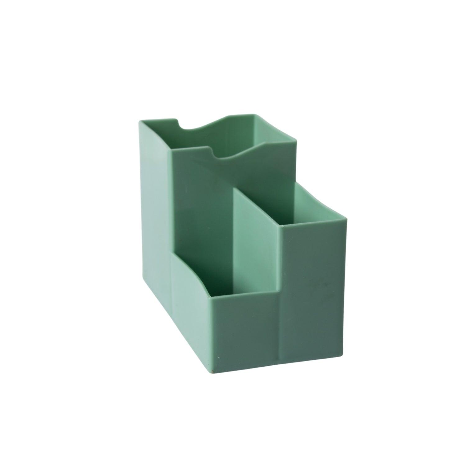 Green Cyan Desk Organizer Pen Stand 3 Compartment - MARKET 99