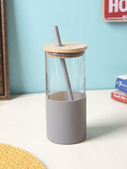 Grey Borosilicate Glass Sipper With Straw - 350 Ml