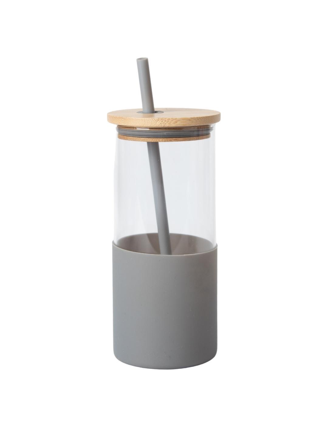 Grey Borosilicate Glass Sipper With Straw - 350 Ml