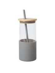 Grey Borosilicate Glass Sipper With Straw - 350 Ml