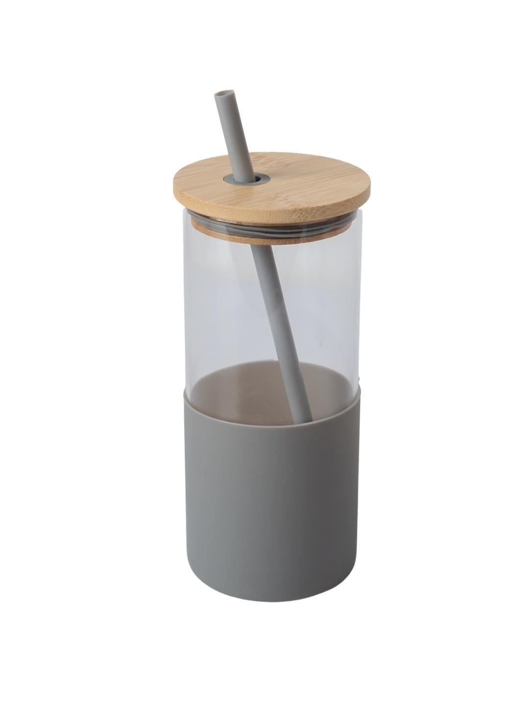 Grey Borosilicate Glass Sipper With Straw - 350 Ml