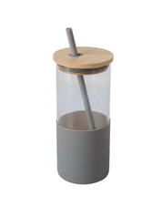 Grey Borosilicate Glass Sipper With Straw - 350 Ml