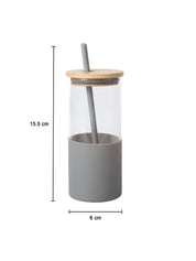 Grey Borosilicate Glass Sipper With Straw - 350 Ml