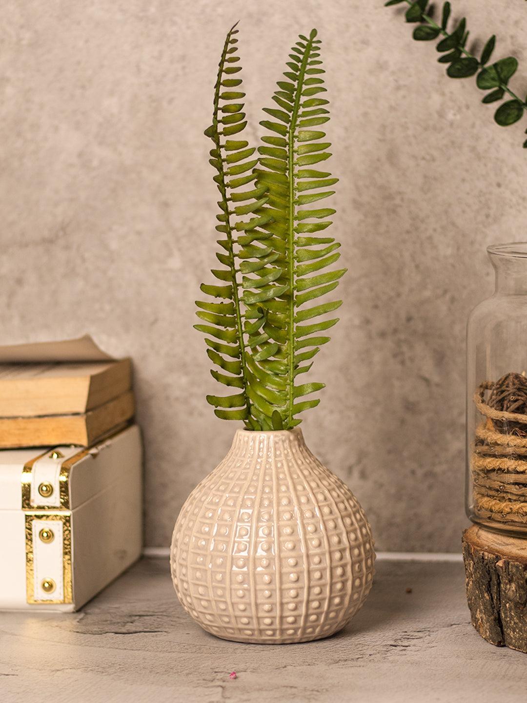 Brown Ceramic Vase - Textured Pattern, Flower Holder