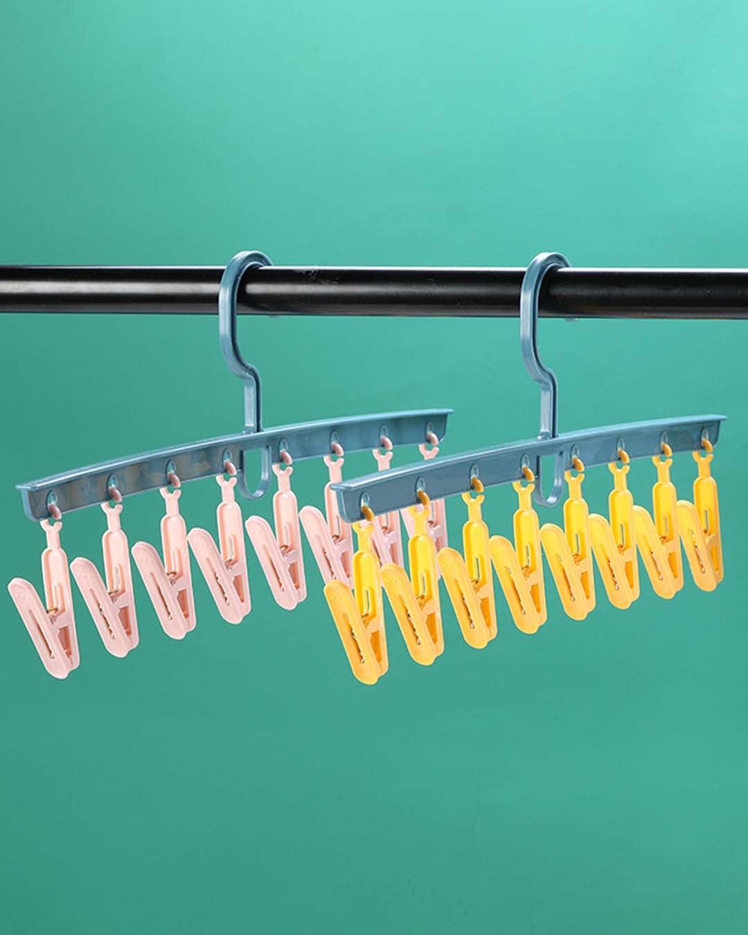 Hanger Bar with 8 Pegs, Yellow, Plastic - MARKET 99