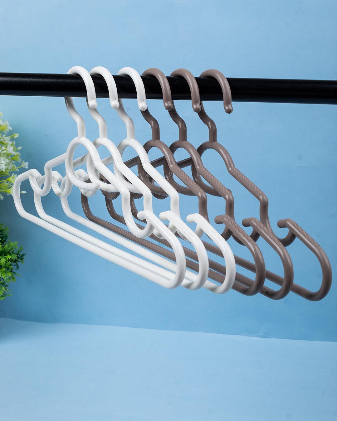 Hangers, White & Brown, Plastic, Set of 6 - MARKET 99