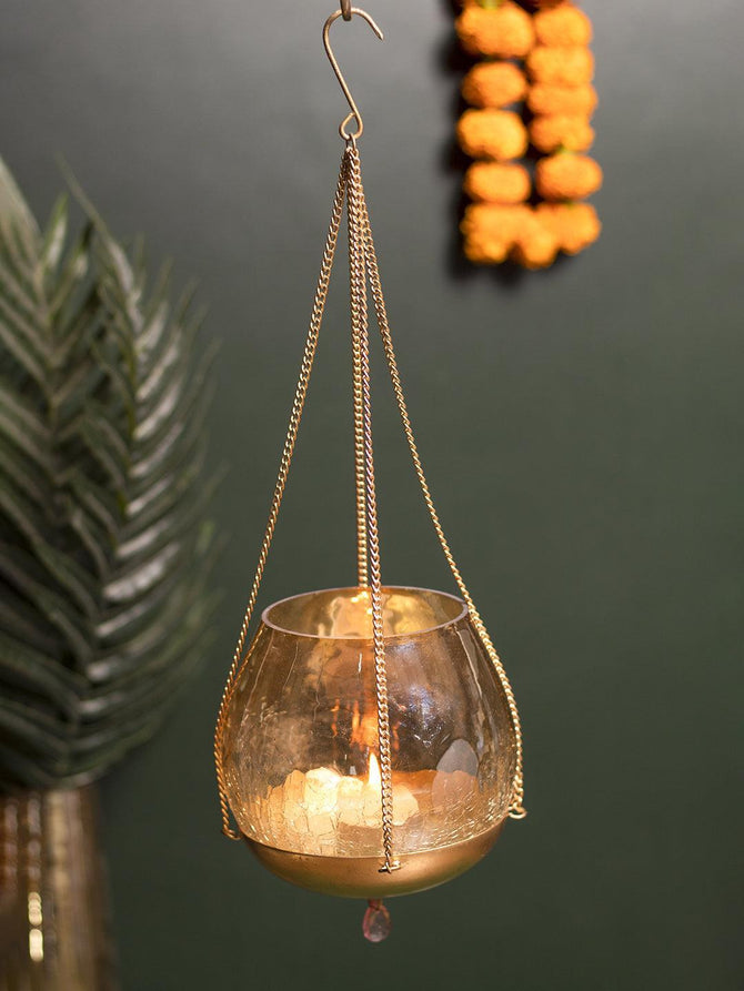 Hanging Gold Glass Flower Candle Holder