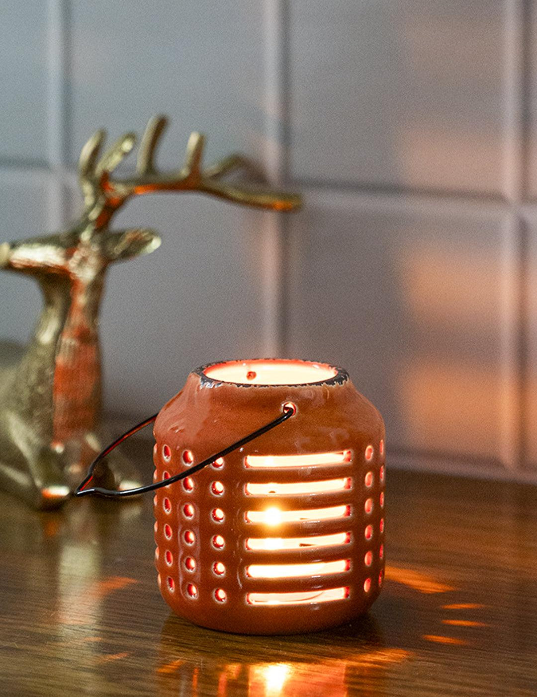 Hanging Tealight Candle Holder - Orange - MARKET 99