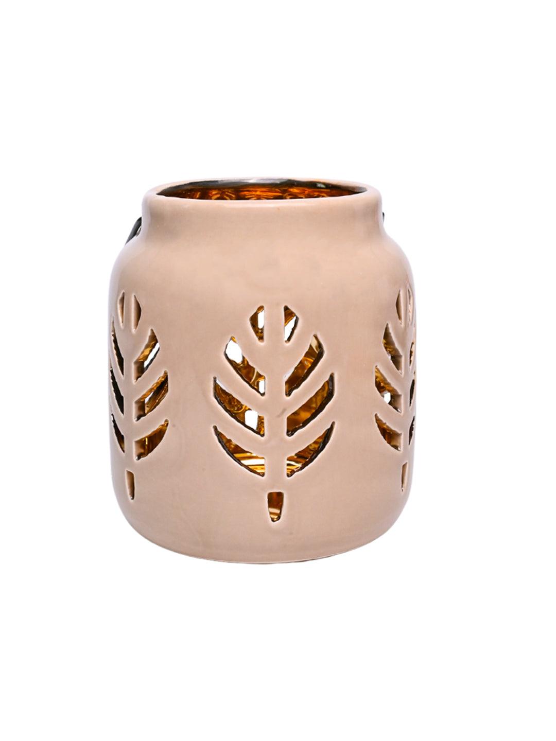 Hanging Tealight Holder - Ceramic & Brown - MARKET 99