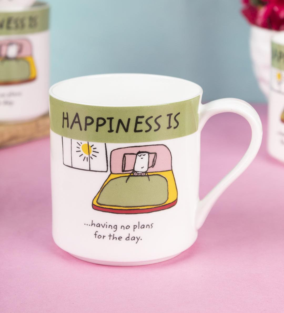 'HAPPINESS IS' Ceramic Coffee Mugs (Set of 4, 340 mL) - MARKET 99