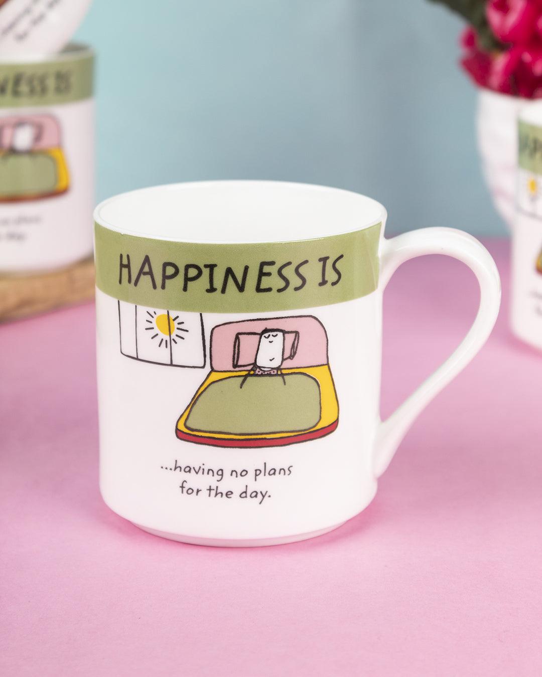 'HAPPINESS IS' Ceramic Coffee Mugs (Set of 4, 340 mL) - MARKET 99