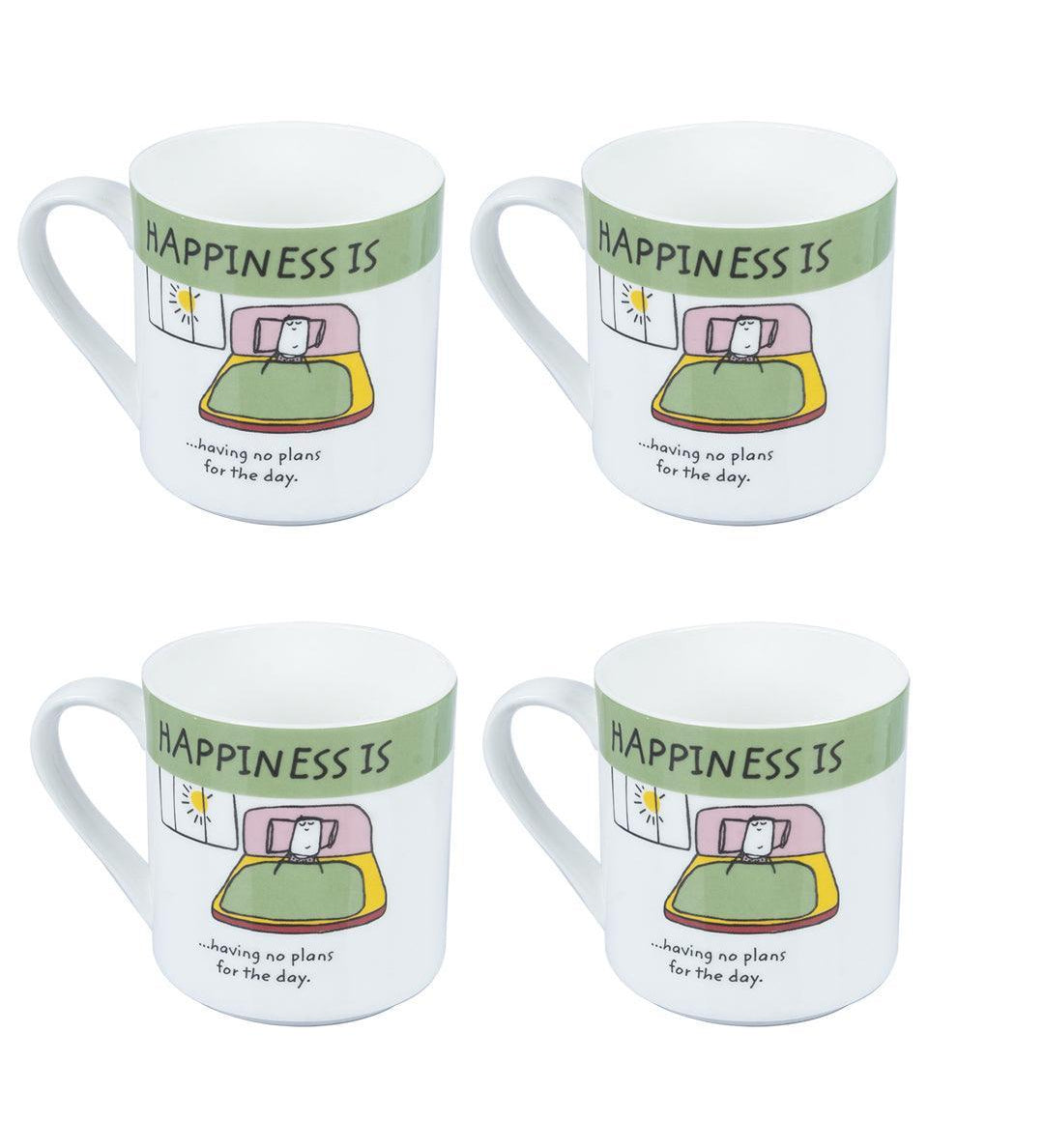 'HAPPINESS IS' Ceramic Coffee Mugs (Set of 4, 340 mL) - MARKET 99