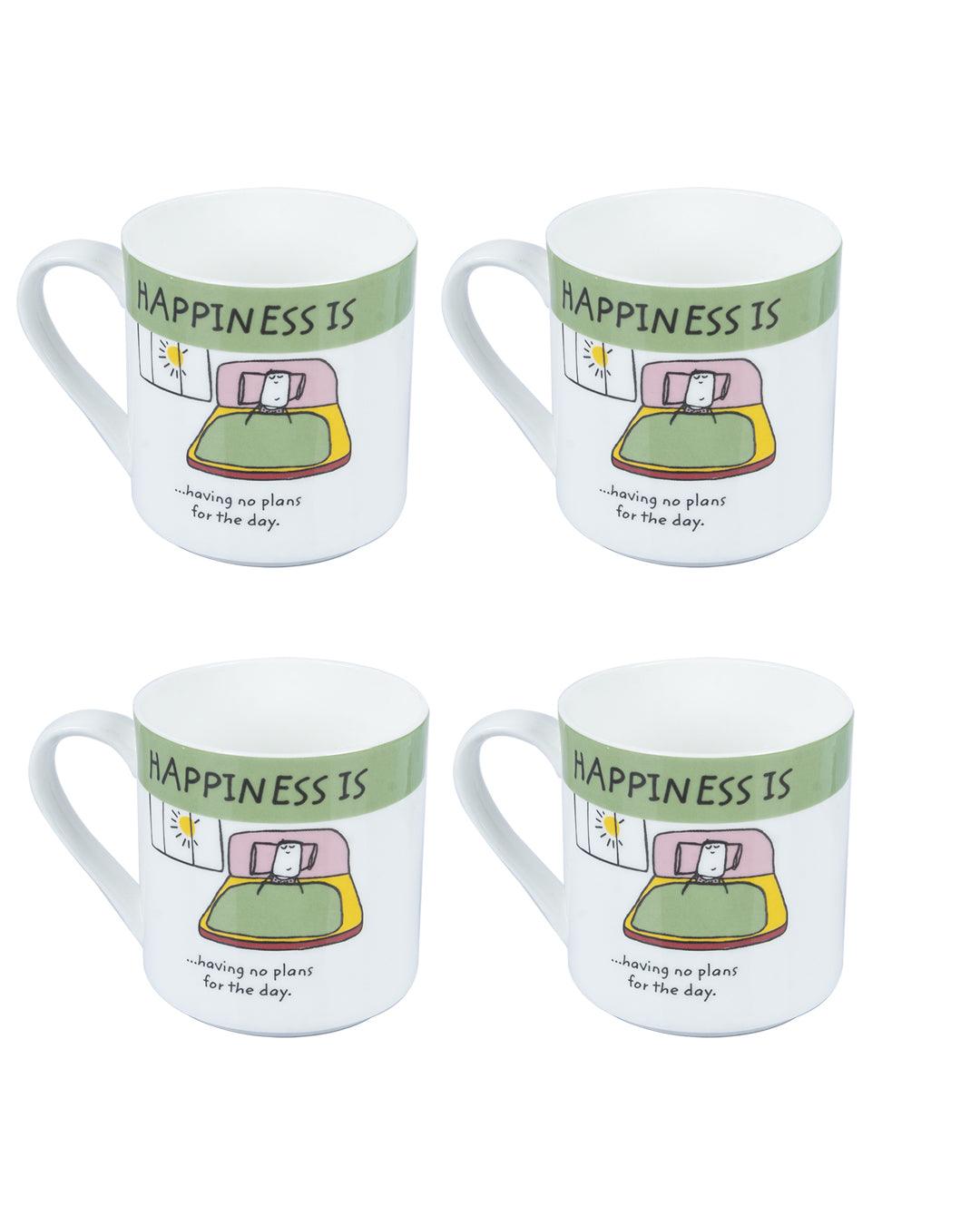 'HAPPINESS IS' Ceramic Coffee Mugs (Set of 4, 340 mL) - MARKET 99