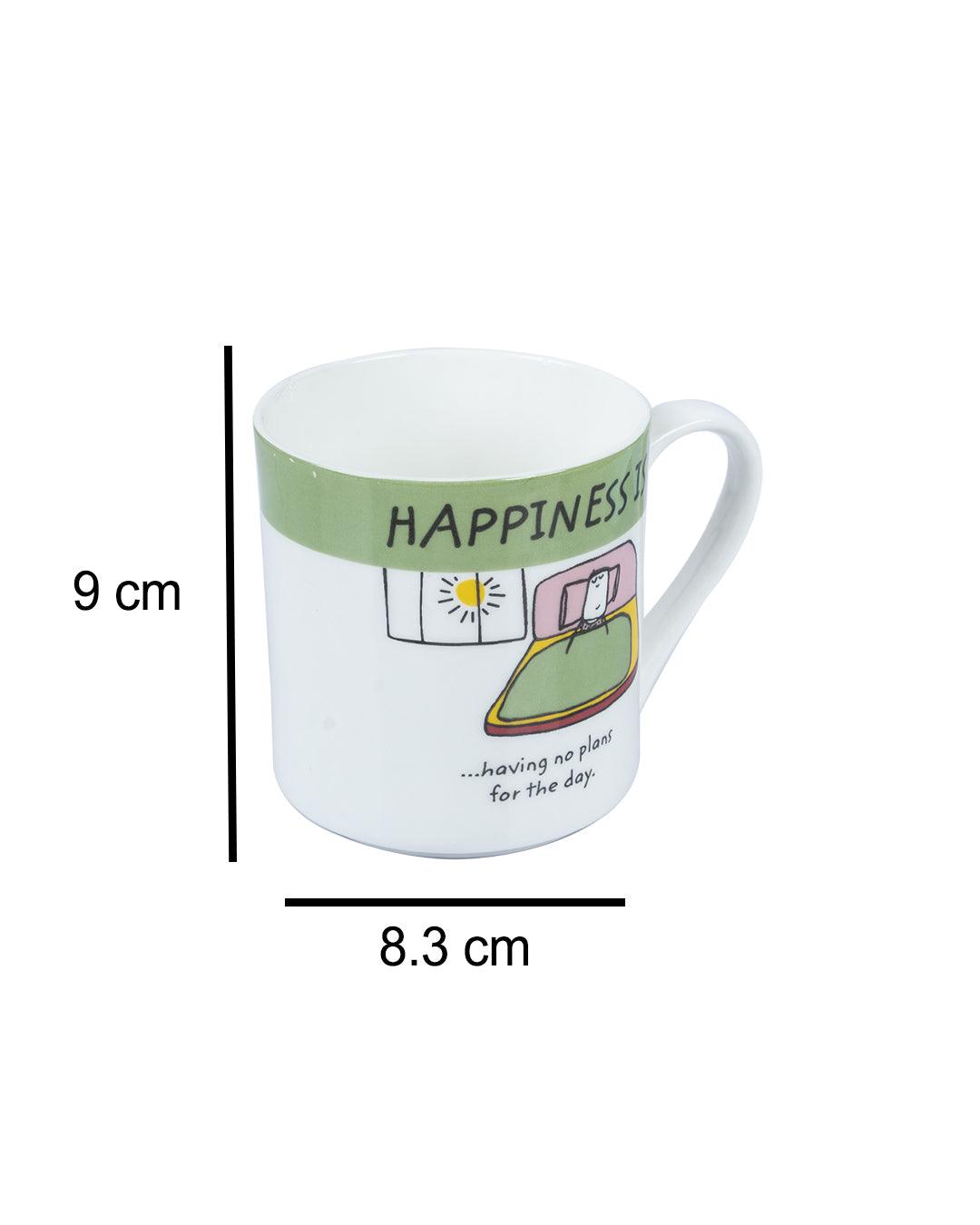 'HAPPINESS IS' Ceramic Coffee Mugs (Set of 4, 340 mL) - MARKET 99