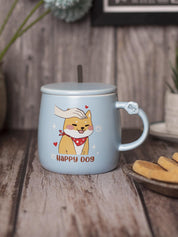 HAPPY DOG' Coffee Mug With Lid - Light Blue, Cat, 420 Ml - MARKET 99