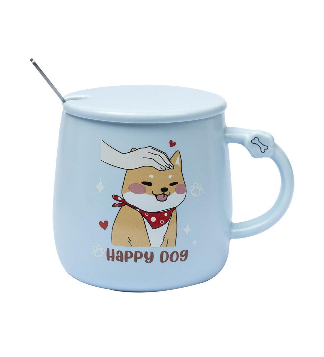 HAPPY DOG' Coffee Mug With Lid - Light Blue, Cat, 420 Ml - MARKET 99