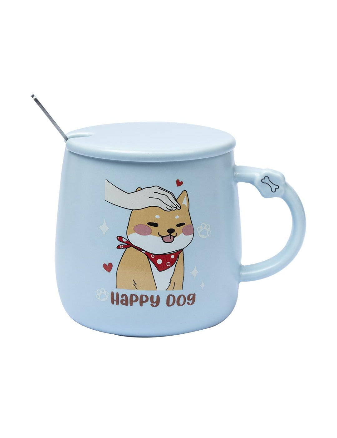 HAPPY DOG' Coffee Mug With Lid - Light Blue, Cat, 420 Ml - MARKET 99