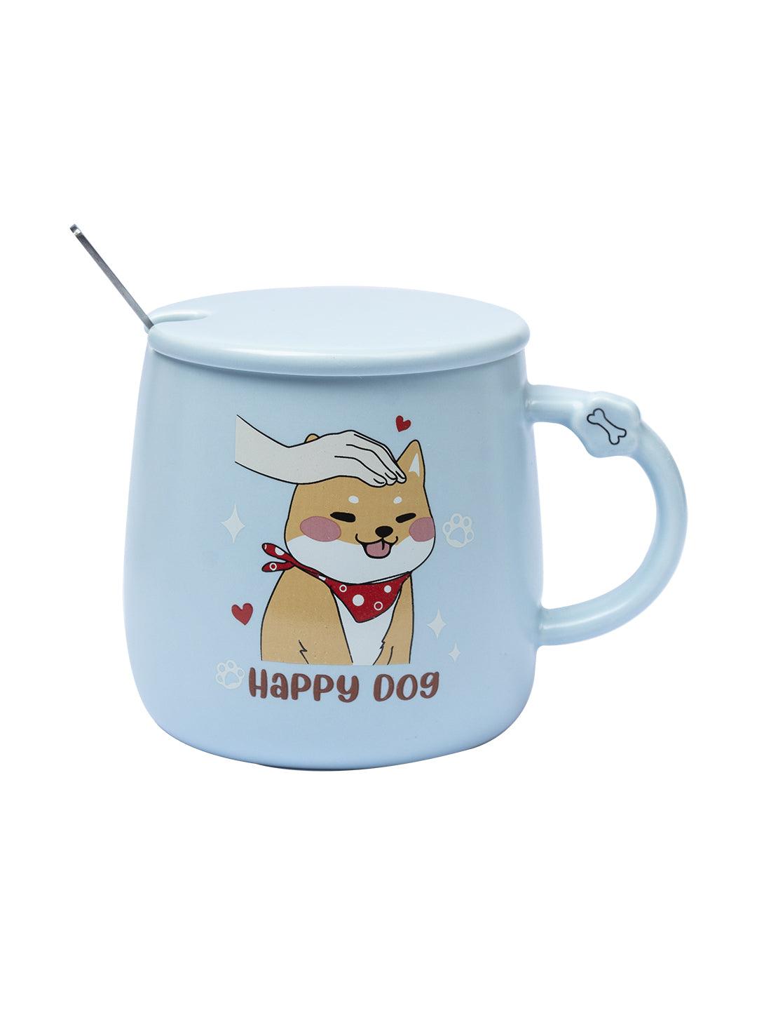 HAPPY DOG' Coffee Mug With Lid - Light Blue, Cat, 420 Ml - MARKET 99